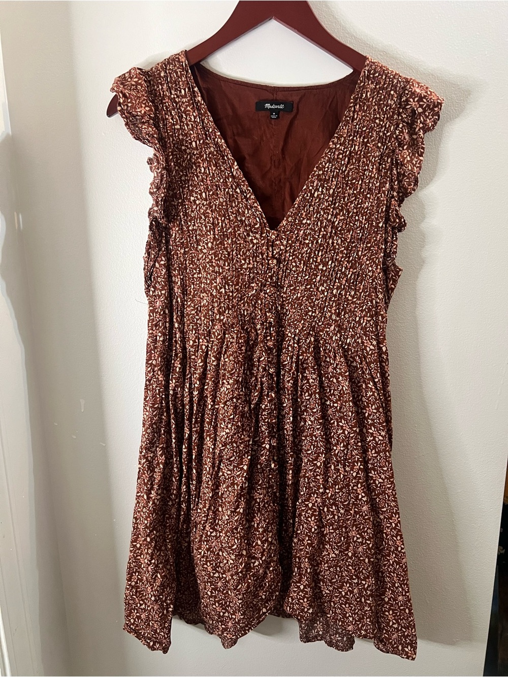 Madewell Rust Brown Floral V-Neck Mini Dress